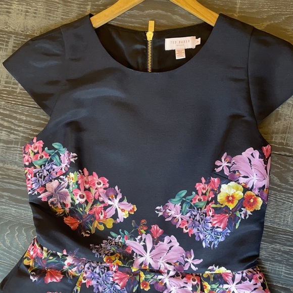 TED BAKER: Floral Decadence Skater Dress , NAVY - Picture 4 of 6